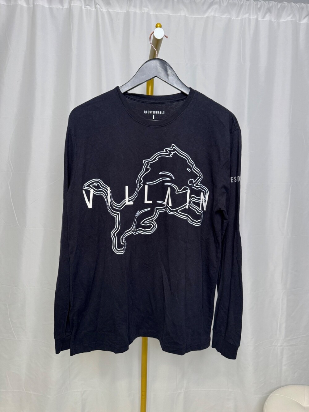 Custom Detroit Lions " Villian " Long Sleeve black Reflective Shirt Size LARGE